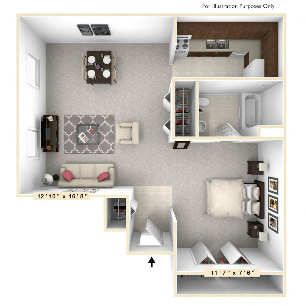 Floor plan for studio, 1 bath, 455 sqft